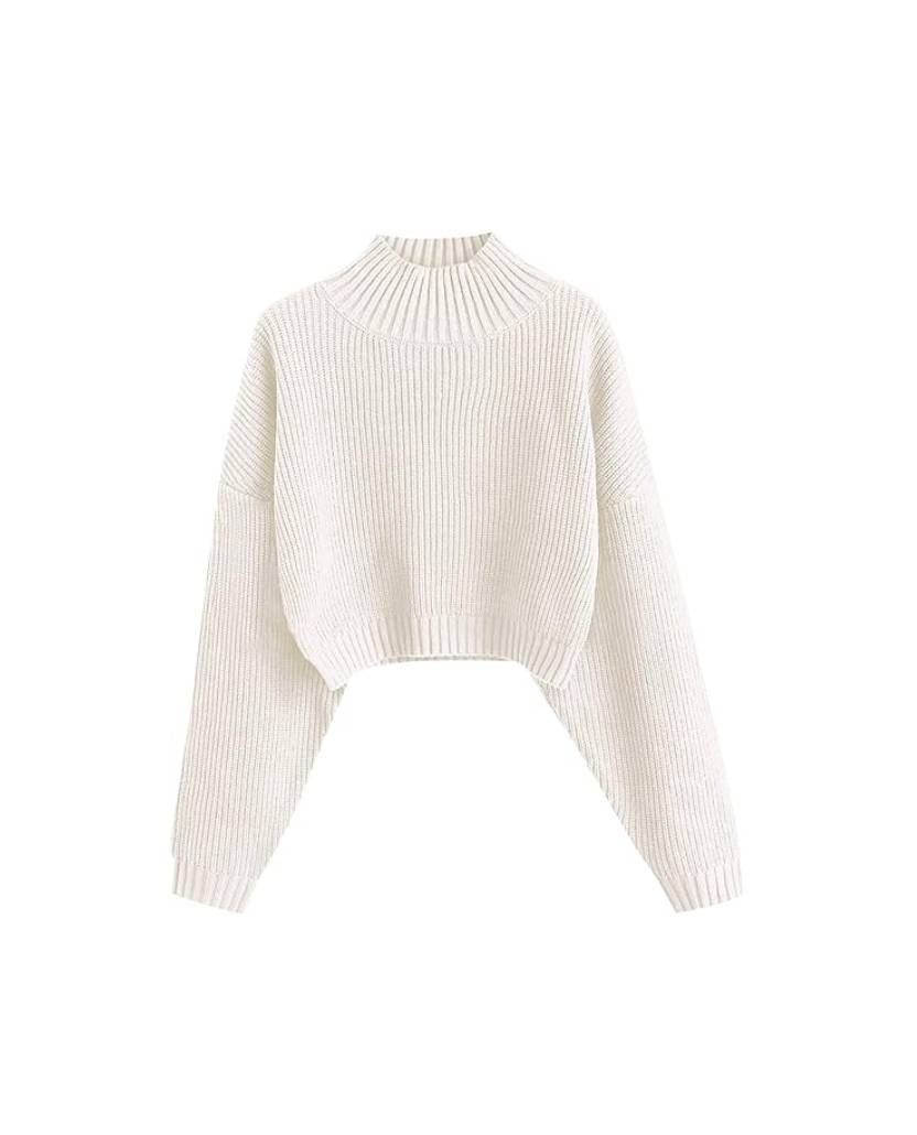 ZAFUL Cropped Turtleneck Lantern Sweater